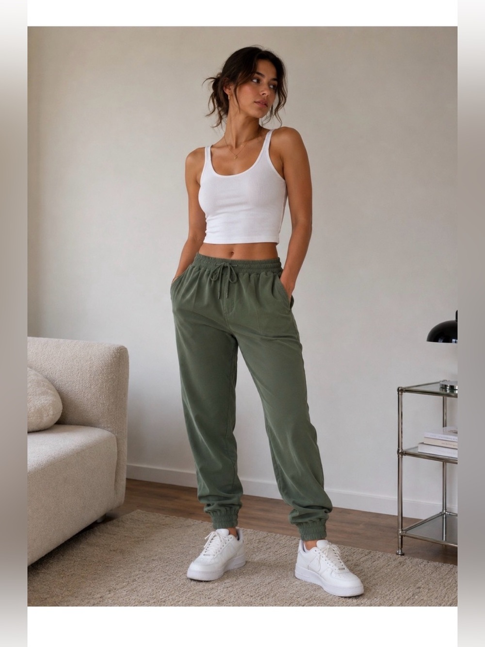 tek gear Olive Green Drawstring Joggers cozy soft yoga workout exercise p med